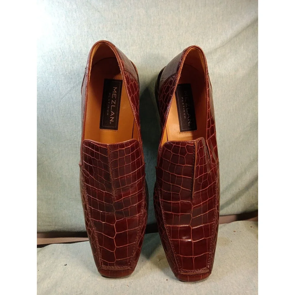 Mezlan Size 10 M  Crocodile Brown Loafer Spain Dress Shoes MEN'S
